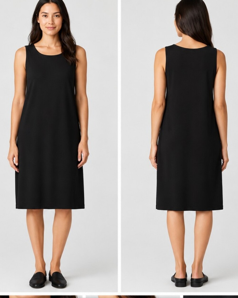 Eileen Fisher Black Organic Cotton Lycra Sleeveless Shift Dress M NWOT